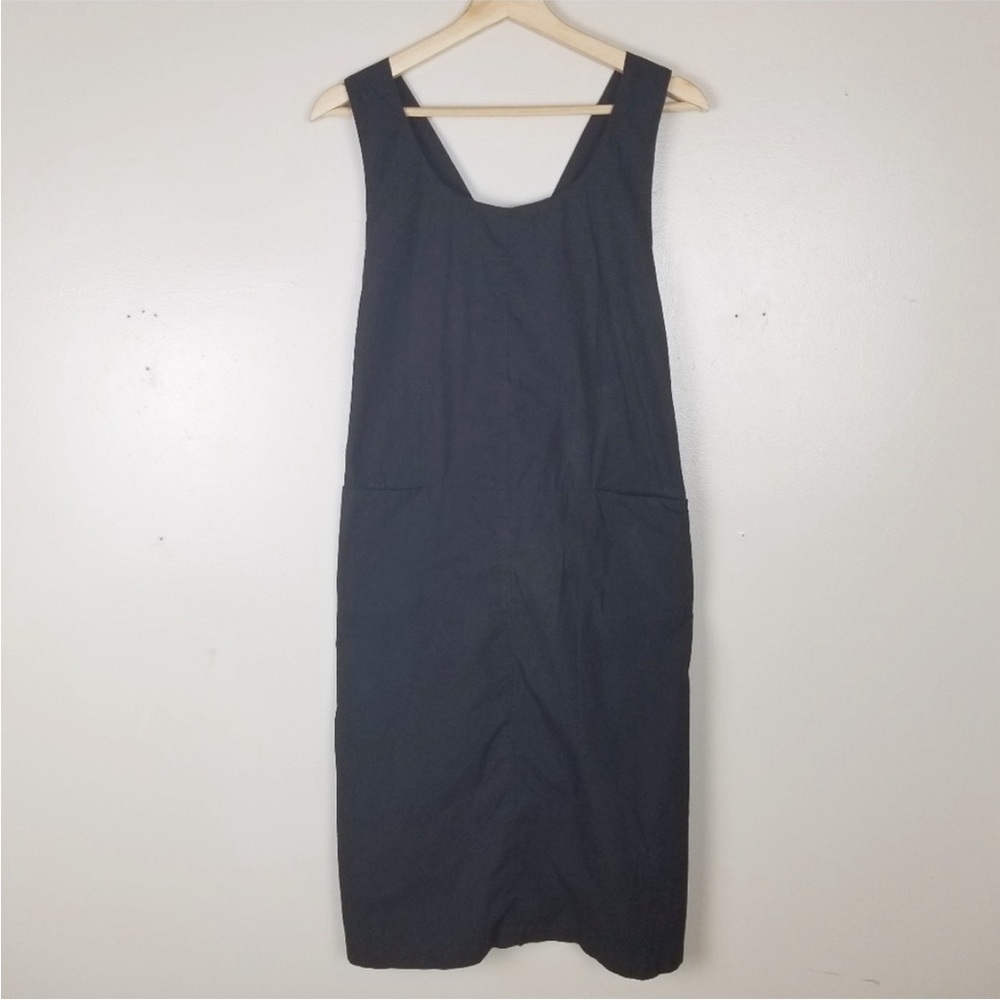 HORSES ATELIER 100% Cotton Black Shift Dress Pockets Criss Cross Straps Back 2